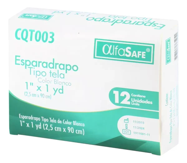 Esparadrapo Tipo Tela Alfasafe Blanco 1x1 Yardas 12 Unidades